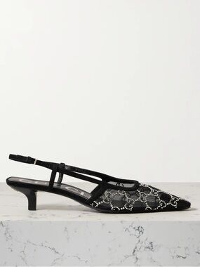 Gucci black gg crystal slingback pump